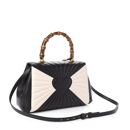 Gucci Calfskin Bamboo Trapuntata Queen Margaret Top Handle Bag Mystic White Black 3 of 15