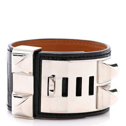 Hermes Shiny Alligator Collier de Chien CDC Bracelet S Black 3 of 6