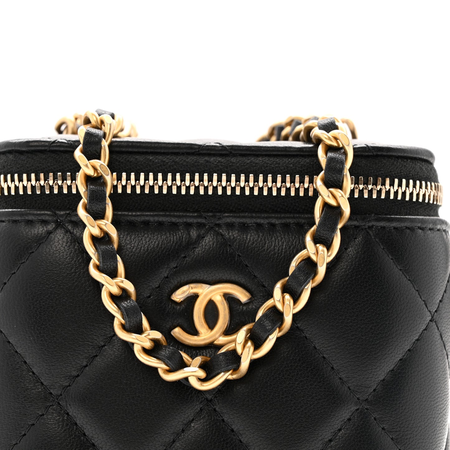 Lambskin Quilted Mini Pearl Crush Vanity Case With Chain Black