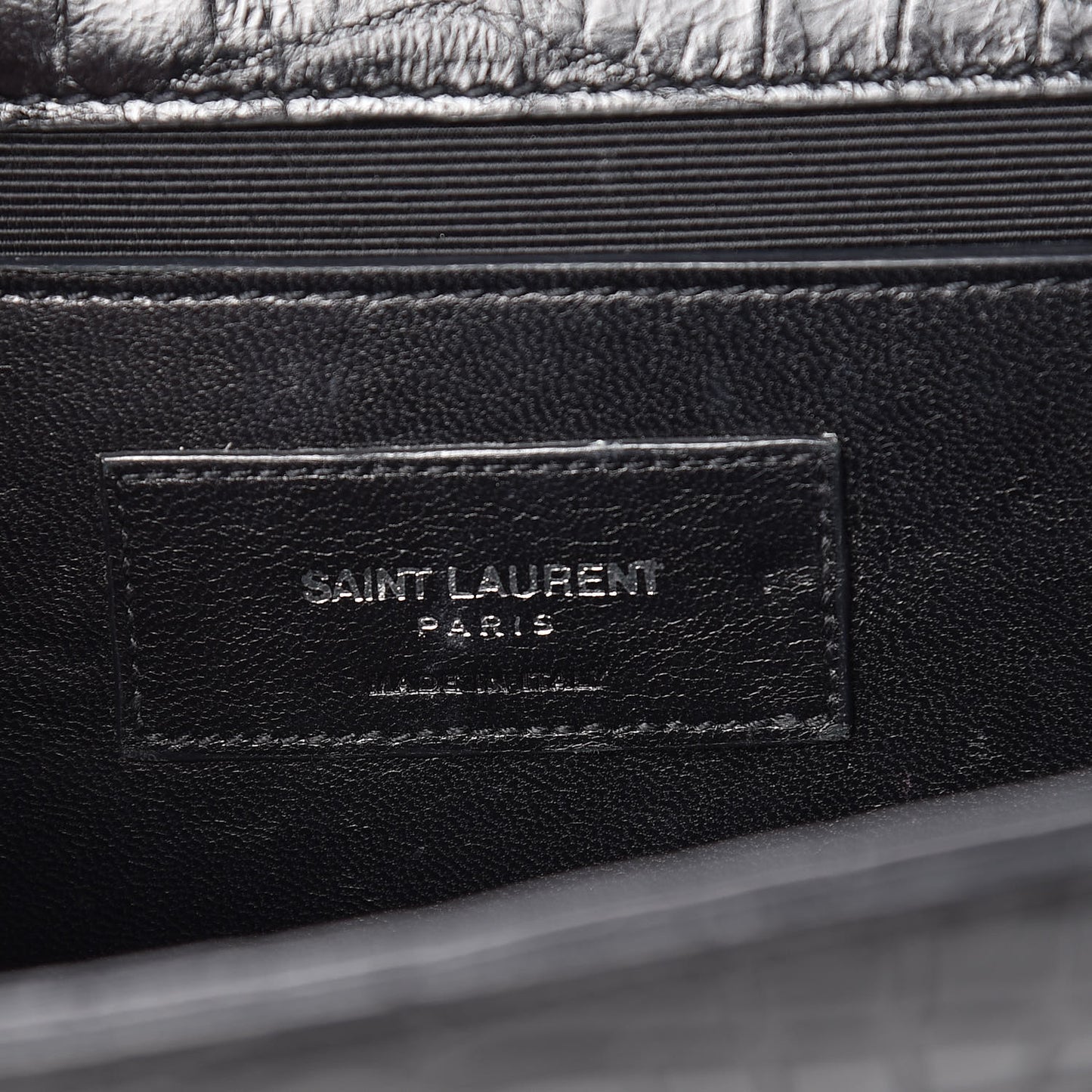 Calfskin Crocodile Embossed Medium Classic Monogram Kate Tassel Satchel Black