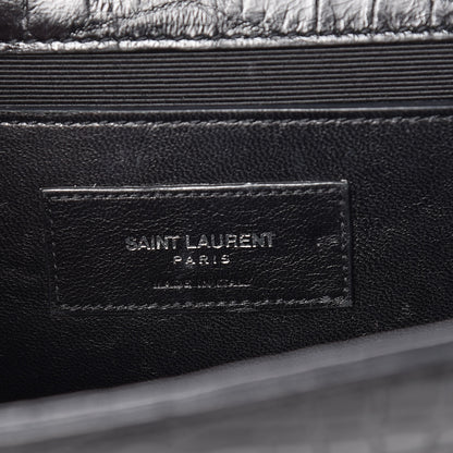 Saint Laurent Calfskin Crocodile Embossed Medium Classic Monogram Kate Tassel Satchel Black 8 of 11