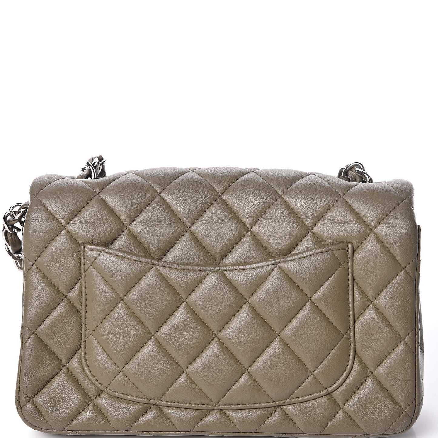 Lambskin Quilted Mini Rectangular Flap Khaki