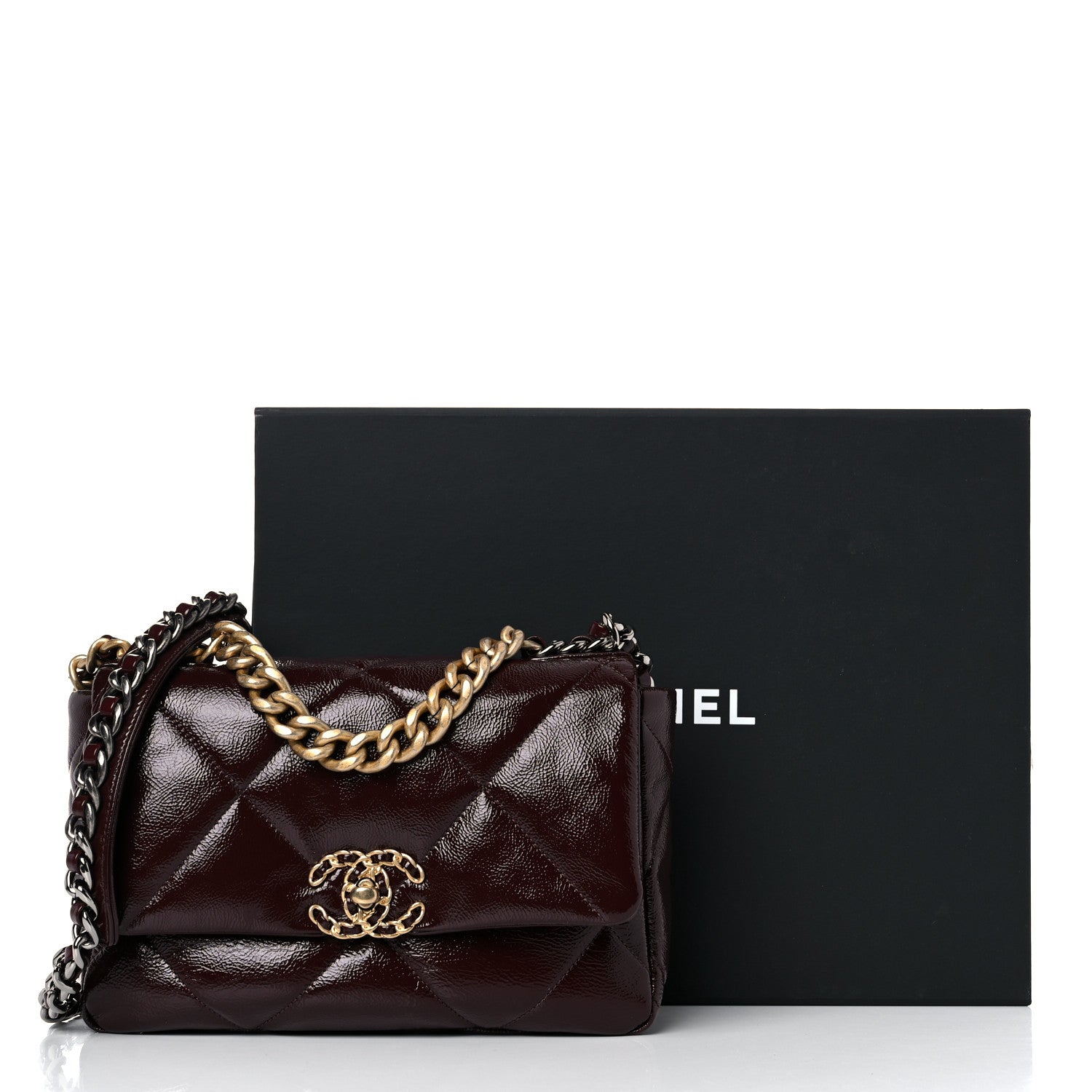 Chanel Shiny Crumpled Calfskin Quilted Medium Chanel 19 Flap Burgundy 10 of 10
