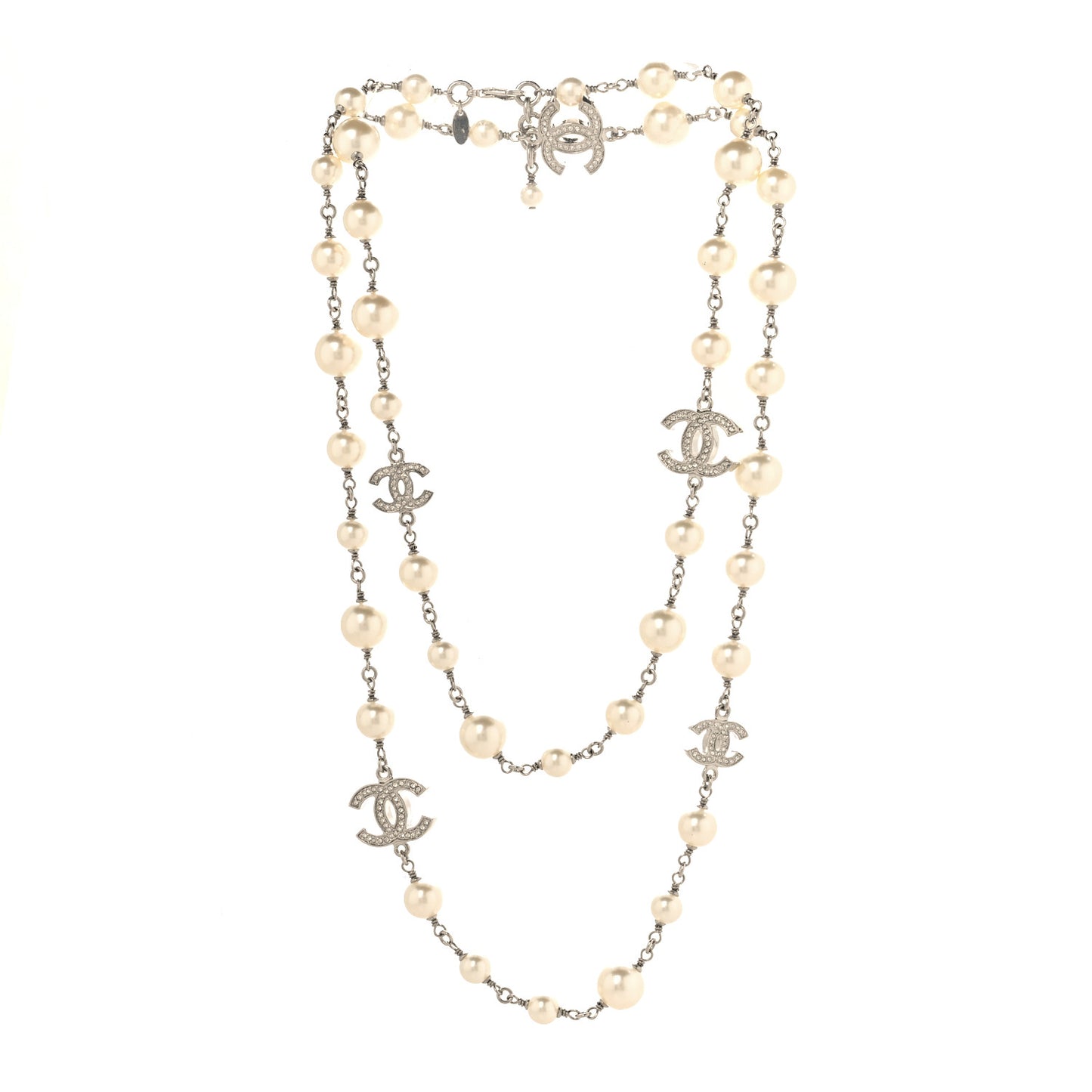 Pearl Multistrand CC Long Necklace Pearly White