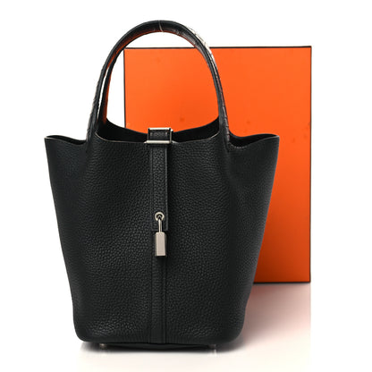 Hermes Taurillon Clemence Matte Alligator Picotin Lock Touch 18 PM Black 10 of 10