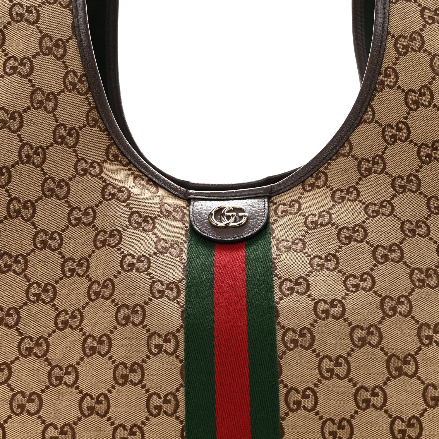 Gucci GG Monogram Web Large Giglio Tote Beige Brown 8 of 10
