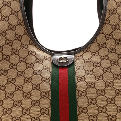 Gucci GG Monogram Web Large Giglio Tote Beige Brown 8 of 10