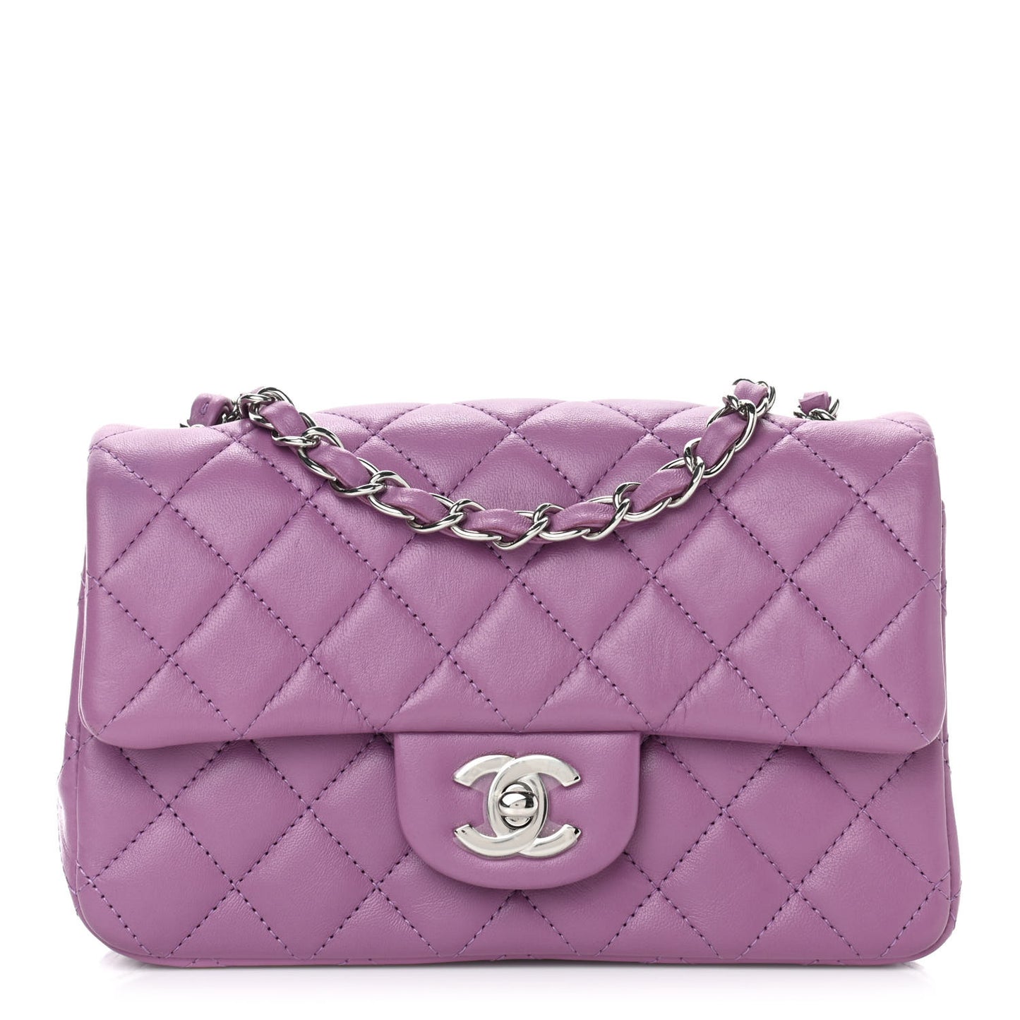 Lambskin Quilted Mini Rectangular Flap Purple