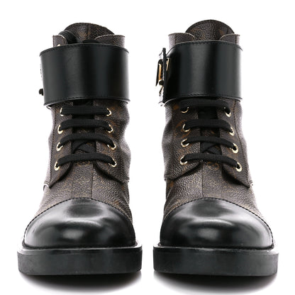 Louis Vuitton Calfskin Monogram Wonderland Flat Ranger Boots 37 Black 2 of 8