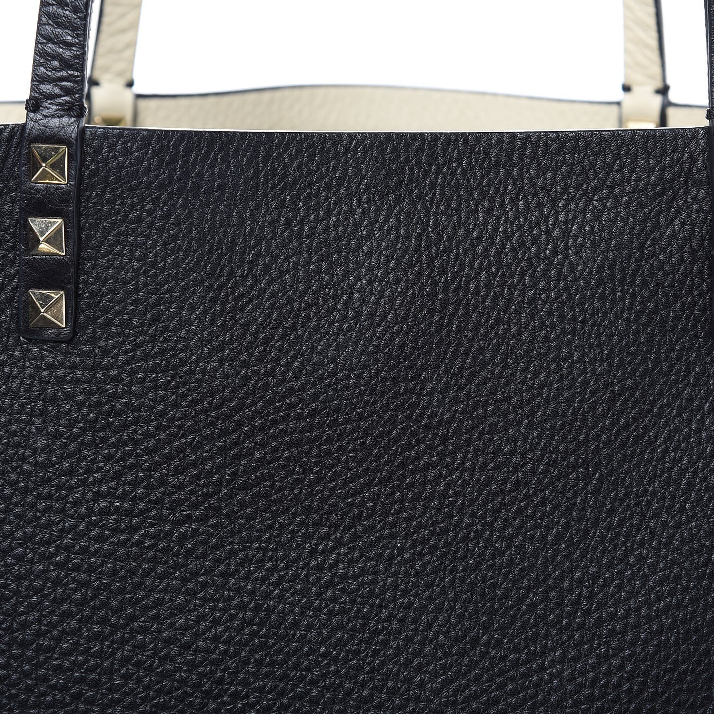 Grained Calfskin Medium Rockstud Reversible Tote Black Ivory