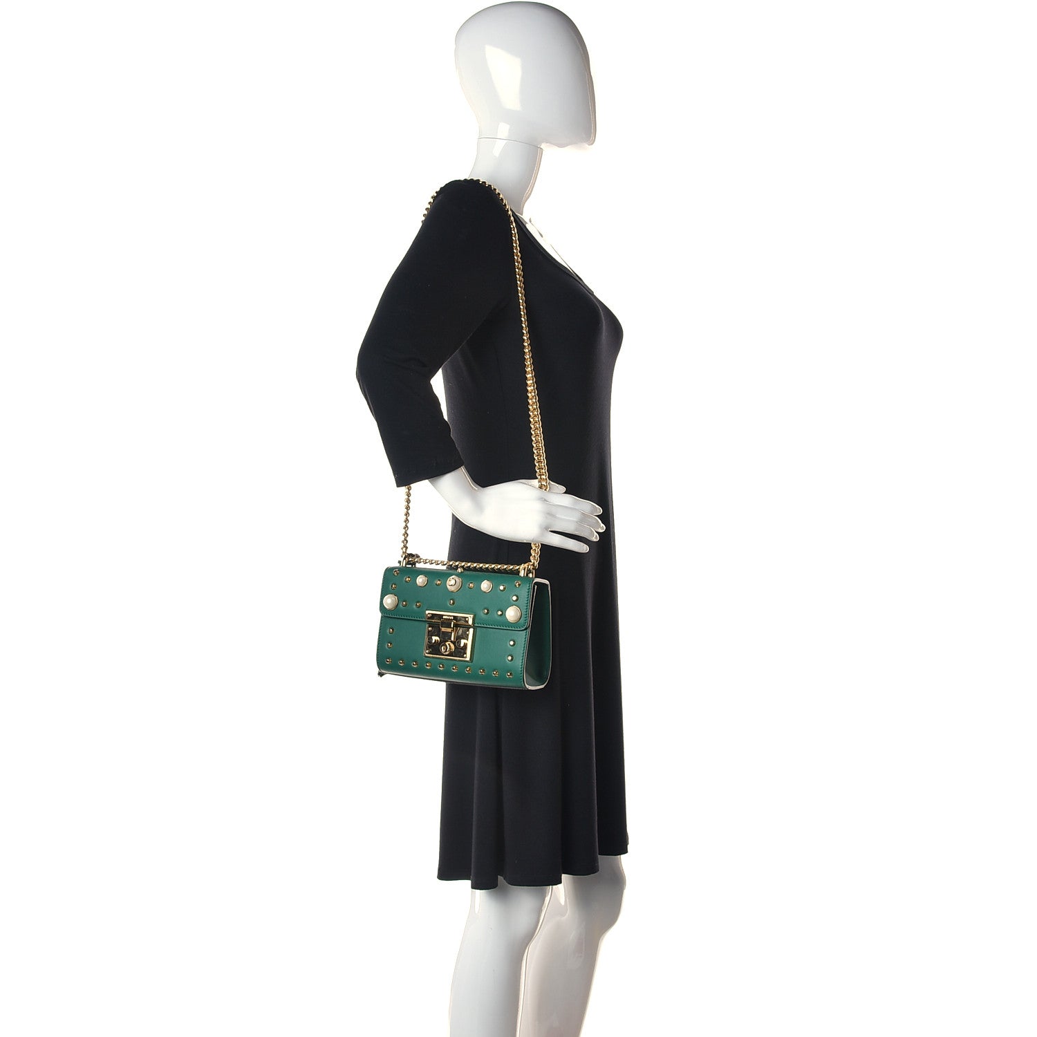 Gucci Calfskin Studded Small Padlock Shoulder Bag Emerald 2 of 9