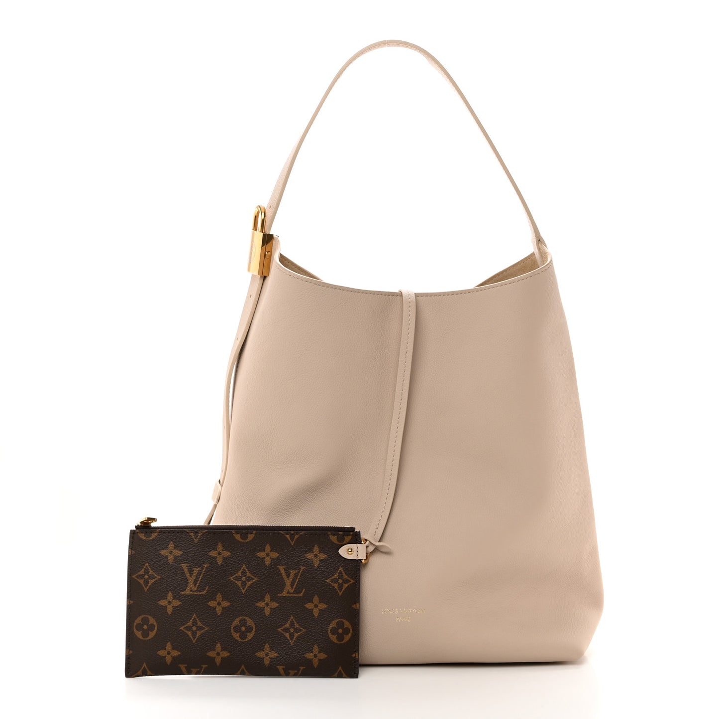 LOUIS VUITTON Grained Calfskin Low Key Hobo MM Limestone