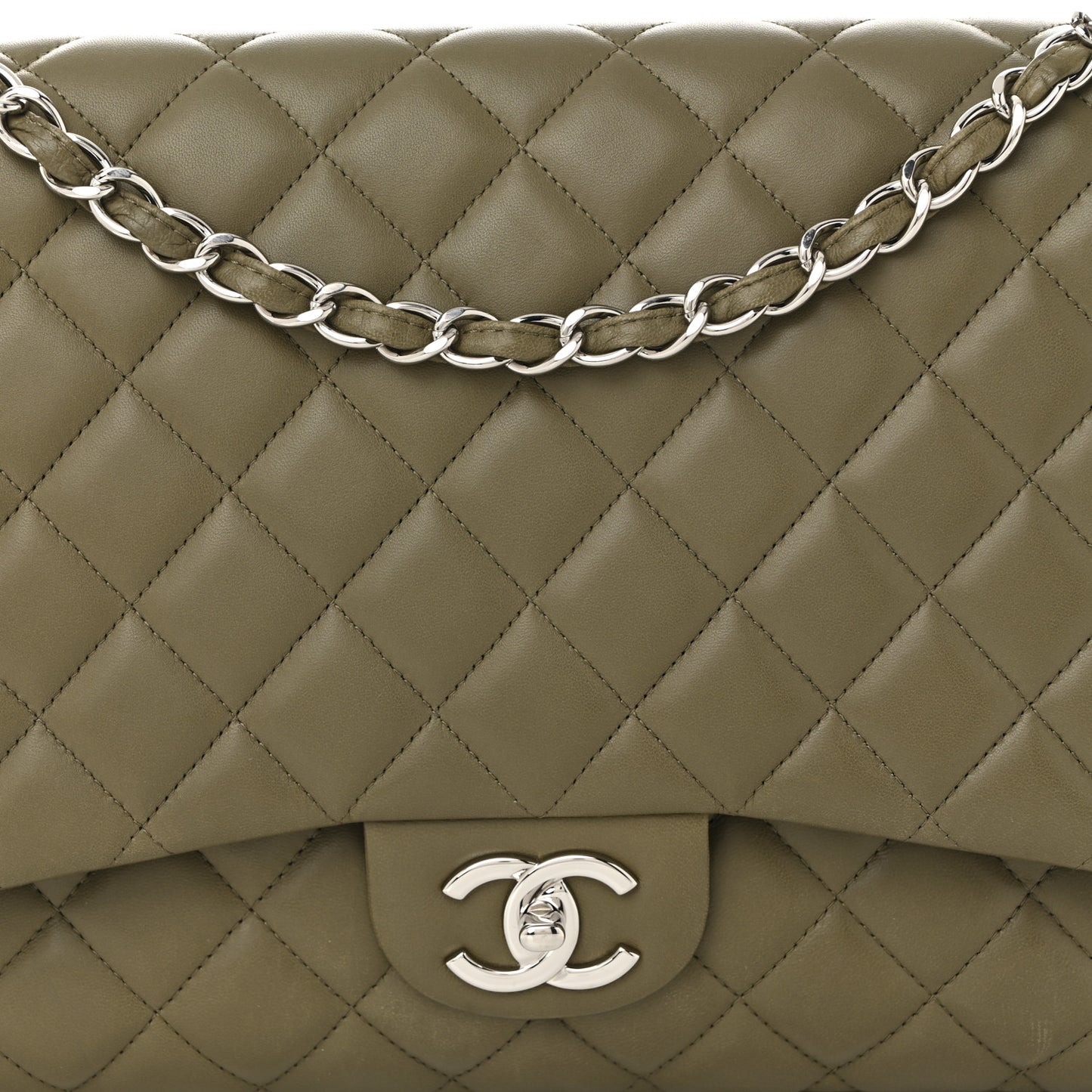 Lambskin Quilted Maxi Double Flap Green