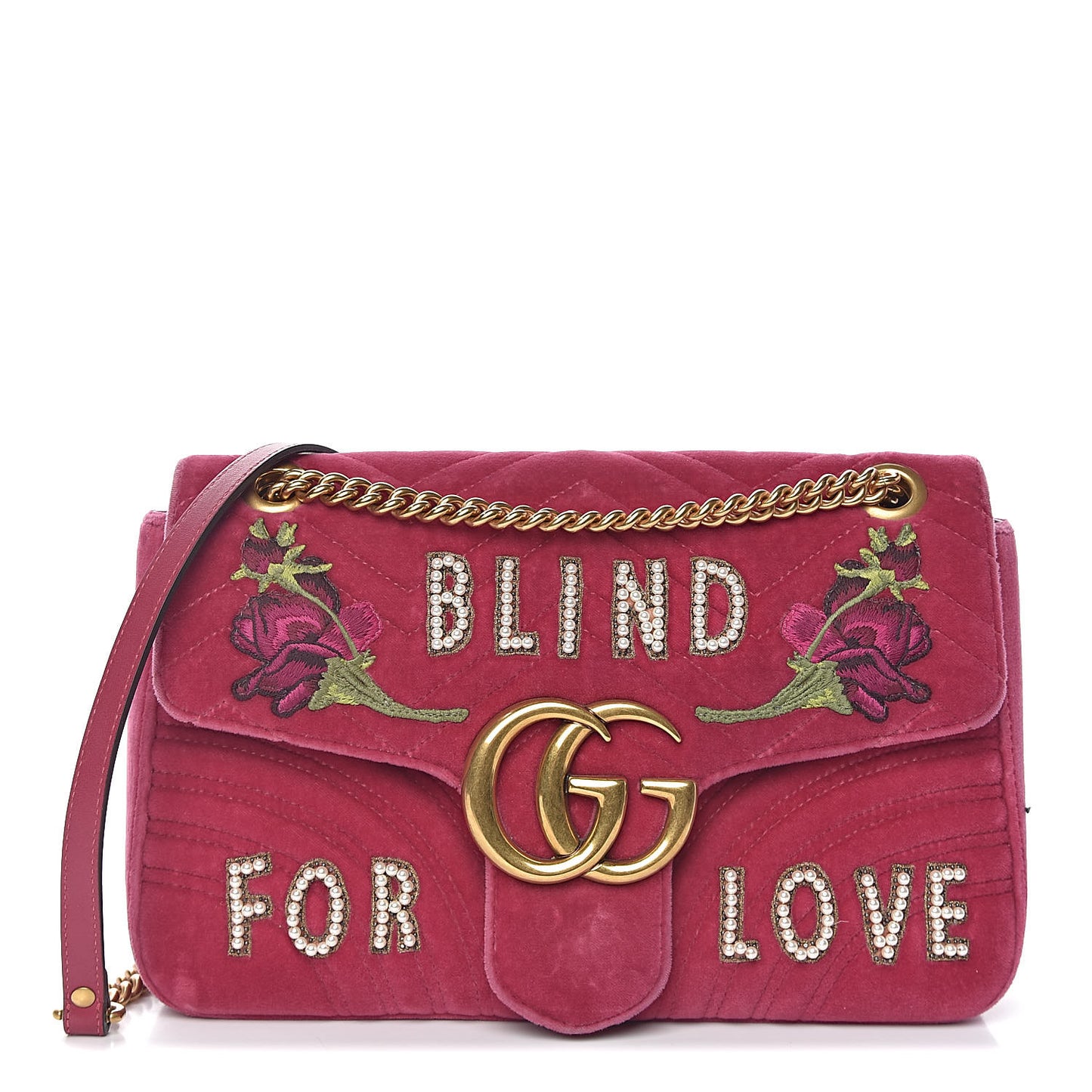 Velvet Matelasse Blind for Love Embroidered Medium GG Marmont Shoulder Bag Light Raspberry Rose Multicolor