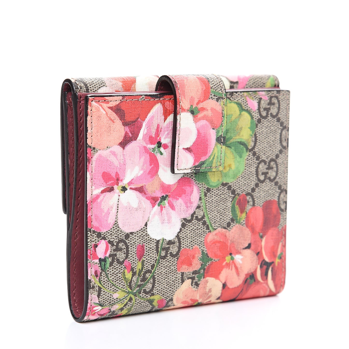 GG Supreme Monogram Blooms French Flap Wallet Beige Multicolor Dry Rose