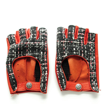 Chanel Lambskin Fantasy Tweed Fingerless Gloves 8 Red Black 3 of 7