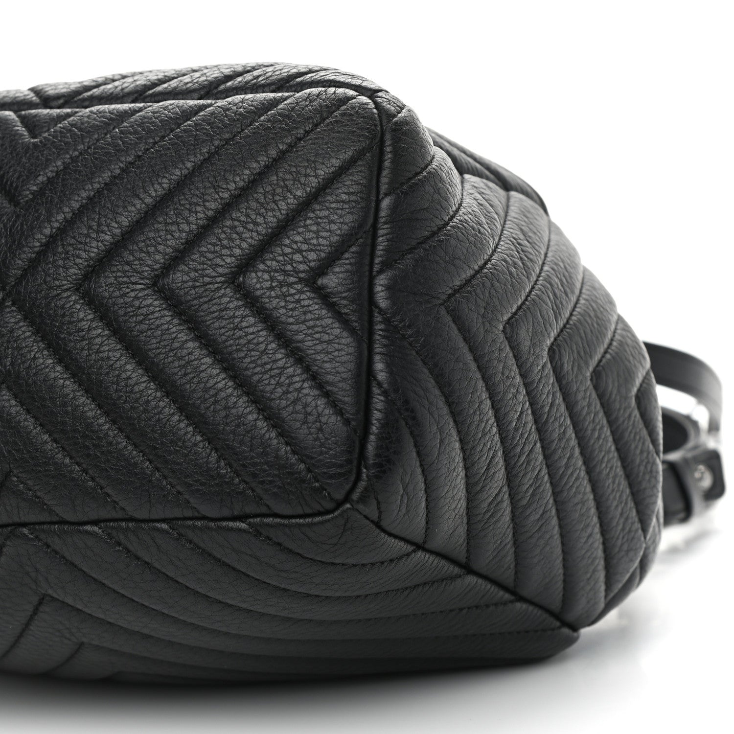 Chanel Deerskin Chevron Small CC Chain Bucket Drawstring Bag Black 10 of 11