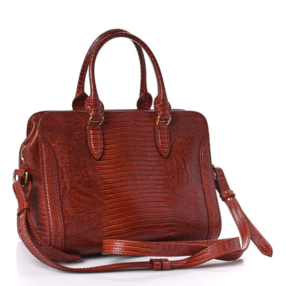 Alexander McQueen Calfskin Lizard Embossed Small Skull Padlock Zip Around Tote Brown 3 of 9