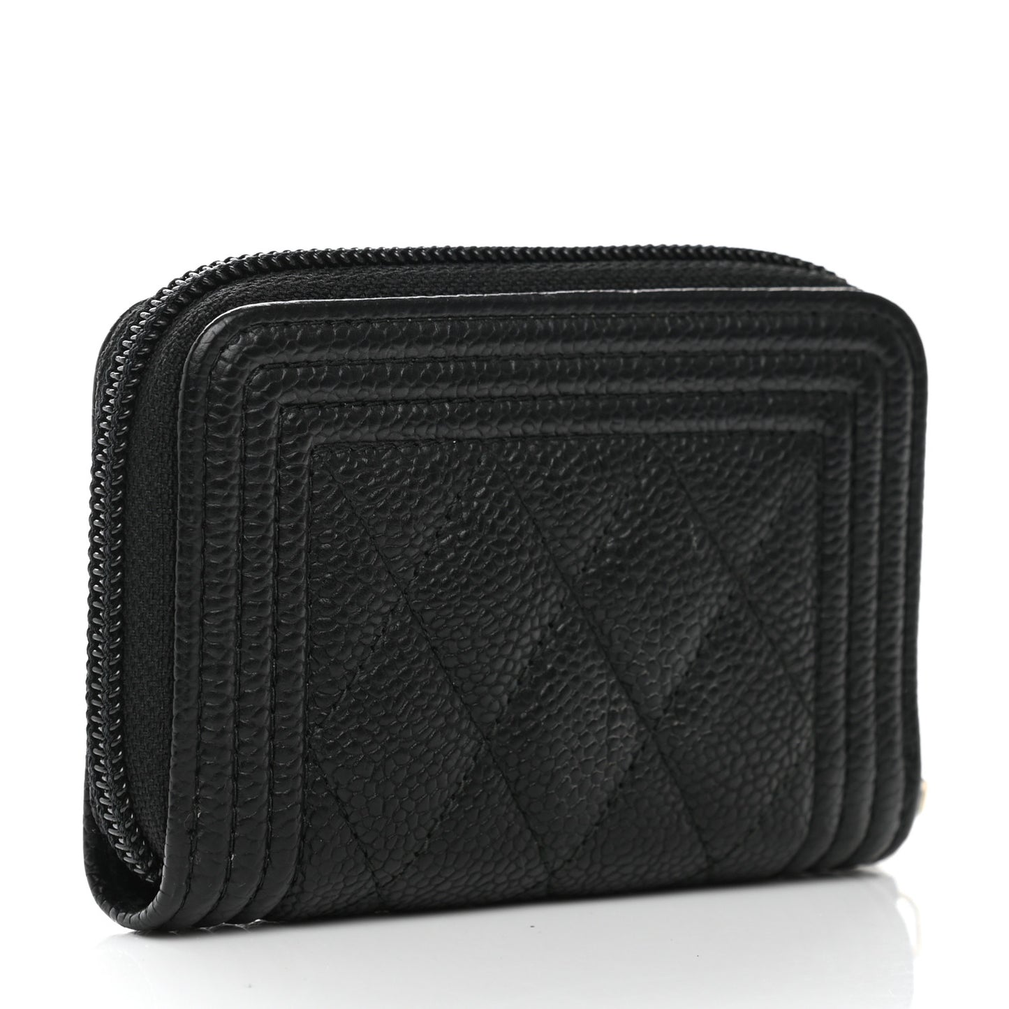 Caviar Quilted Boy Zip Around Coin Purse Wallet Black