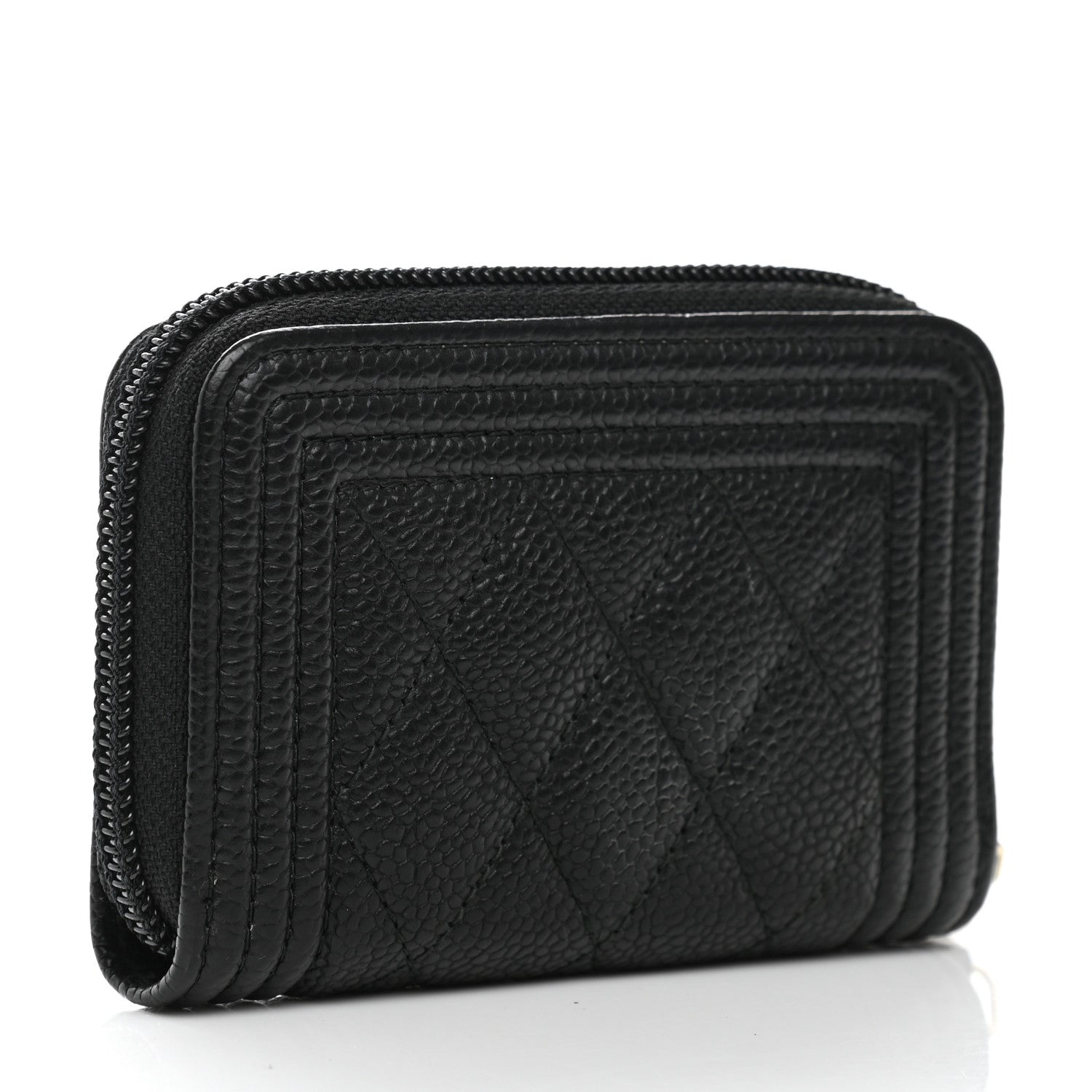 Chanel Caviar Quilted Boy Zip Around Coin Purse Wallet Black 3 of 7