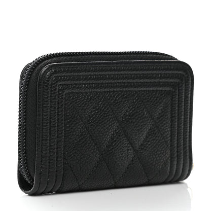 Chanel Caviar Quilted Boy Zip Around Coin Purse Wallet Black 3 of 7
