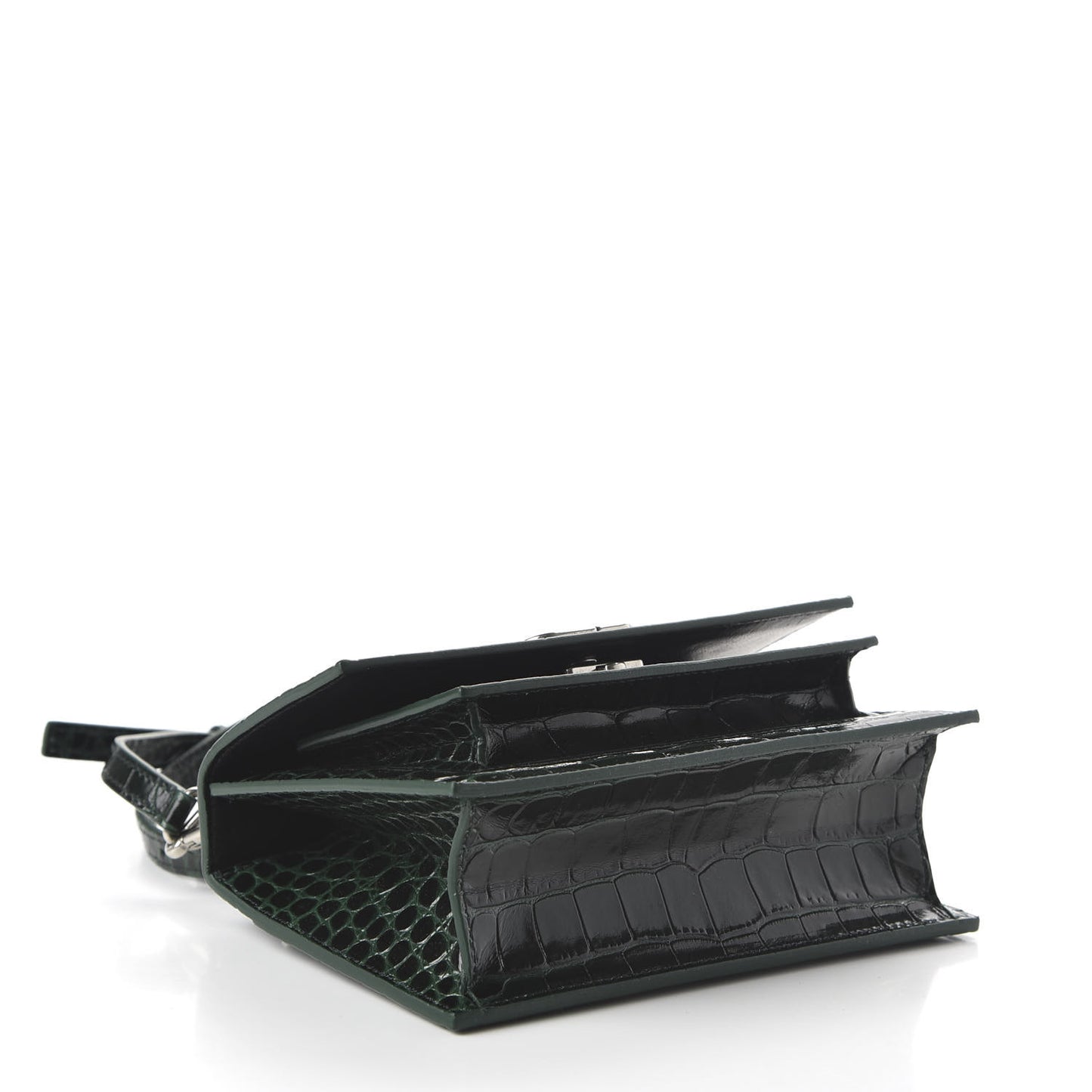 Shiny Calfskin Crocodile Embossed XS Sharp Top Handle Bag Forest Green