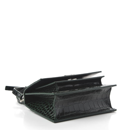 Balenciaga Shiny Calfskin Crocodile Embossed XS Sharp Top Handle Bag Forest Green 4 of 9