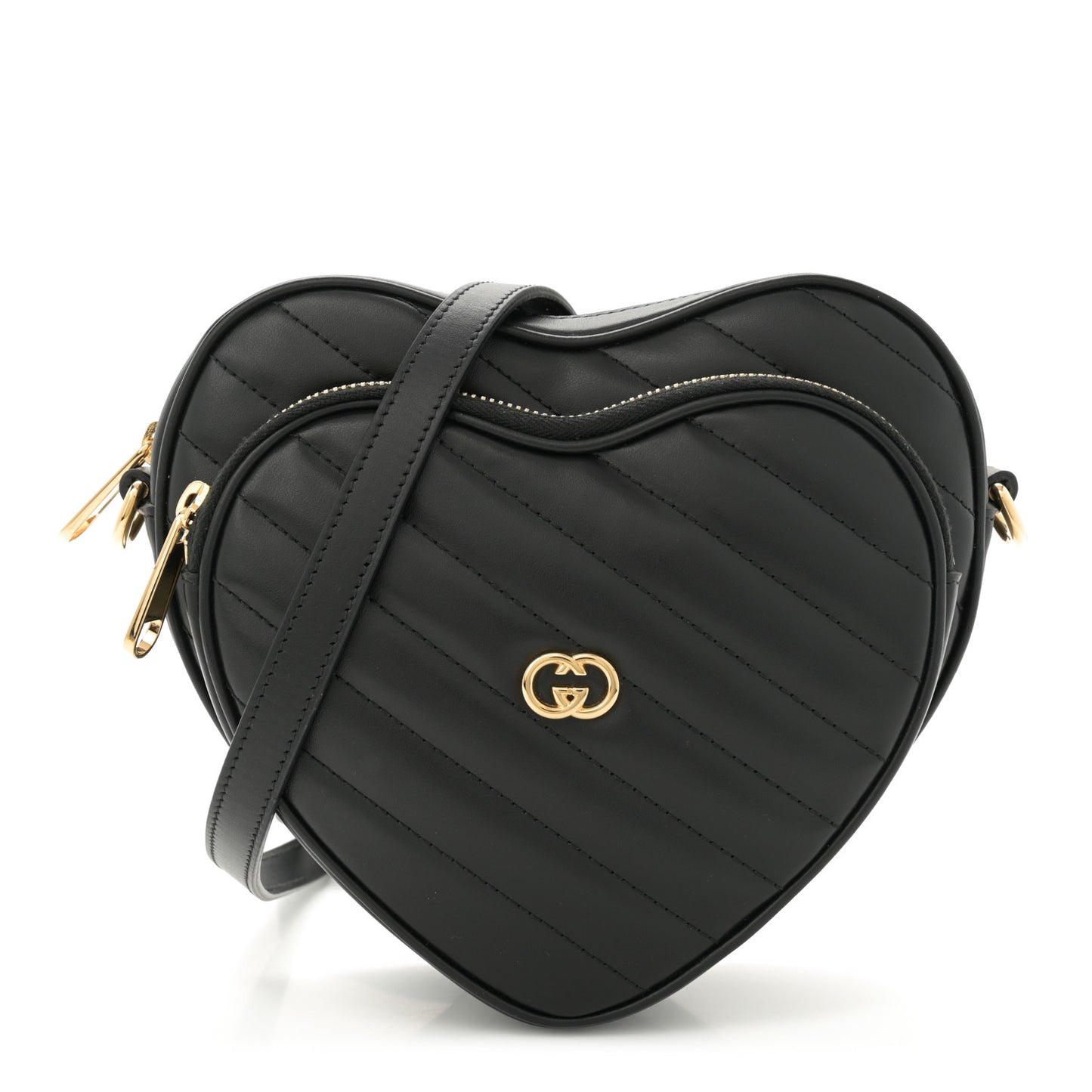 Calfskin Matelasse Diagonal Mini Interlocking G Heart Shoulder Bag Black