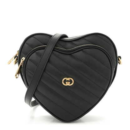 Gucci Calfskin Matelasse Diagonal Mini Interlocking G Heart Shoulder Bag Black 1 of 11
