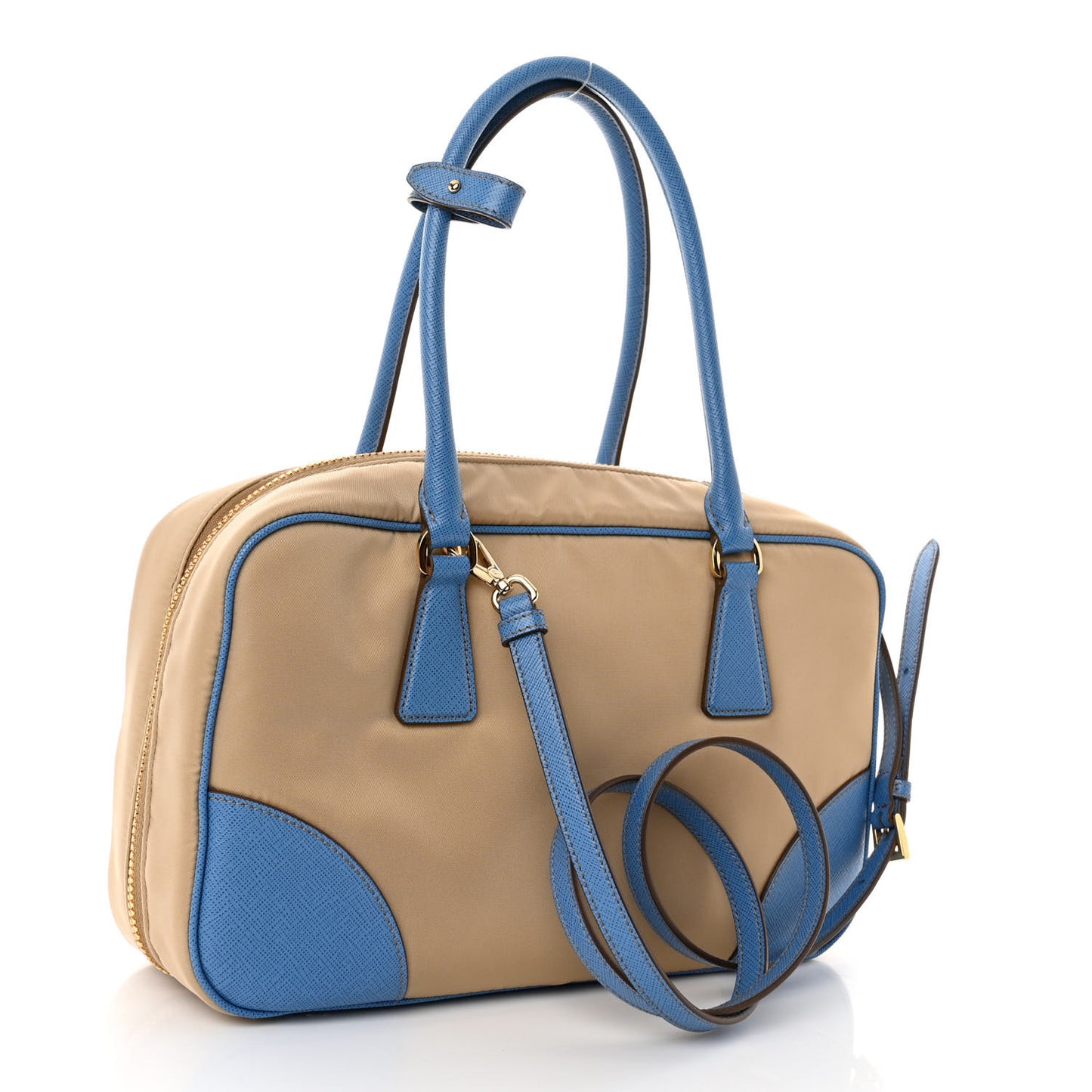 Re-Nylon Saffiano Medium Re-Edition 1978 Two Handle Bag Camel Wave