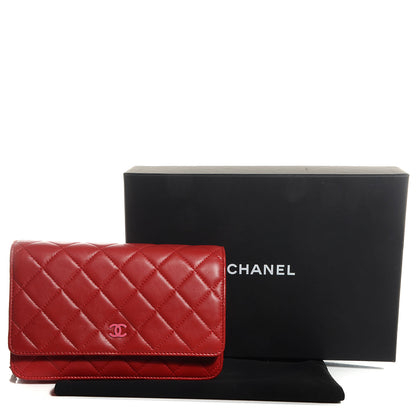 Chanel Lambskin Quilted Wallet On Chain WOC Red Pink 3 of 9