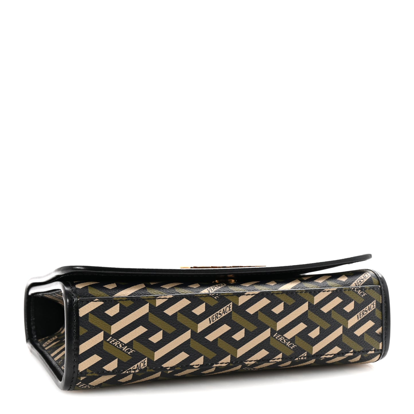 Coated Canvas La Greca Signature Top Handle Bag Black Khaki