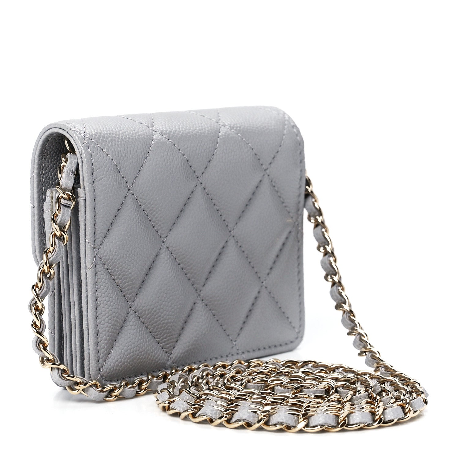 Chanel Caviar Quilted Flap Card Holder On Chain Grey 3 of 13