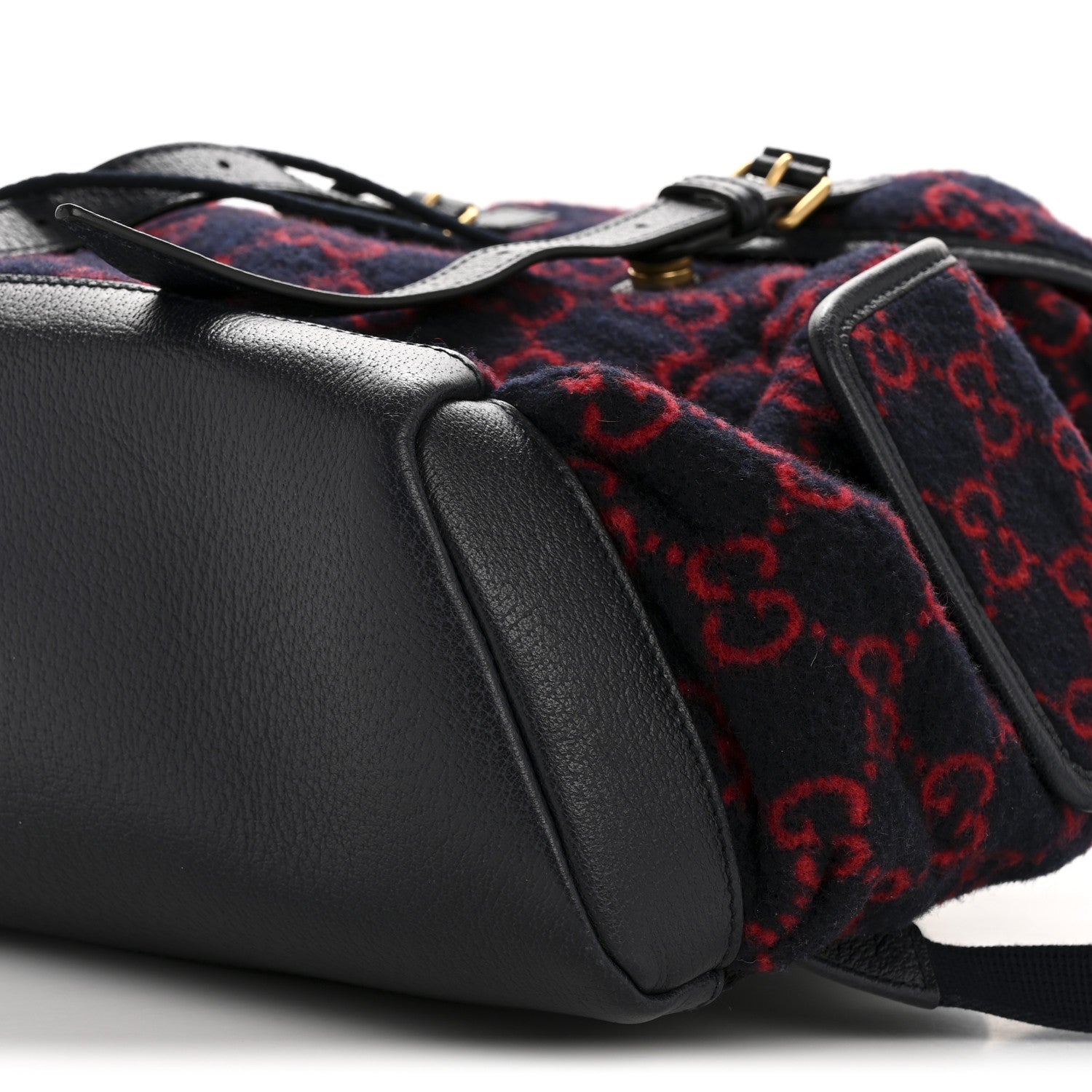 Gucci Covered Wool GG Monogram Small Double Buckle Backpack Navy Red 10 of 15