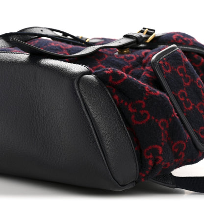 Gucci Covered Wool GG Monogram Small Double Buckle Backpack Navy Red 10 of 15