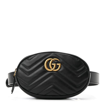 Gucci Calfskin Matelasse GG Marmont Belt Bag 85 34 Black 1 of 14