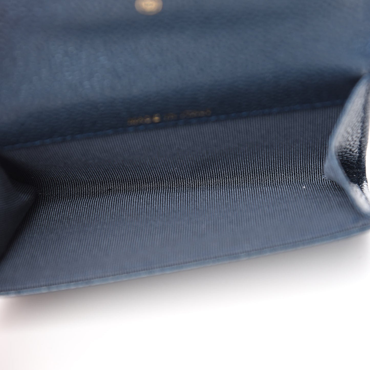Metallic Caviar Quilted Flap Card Holder Dark Blue