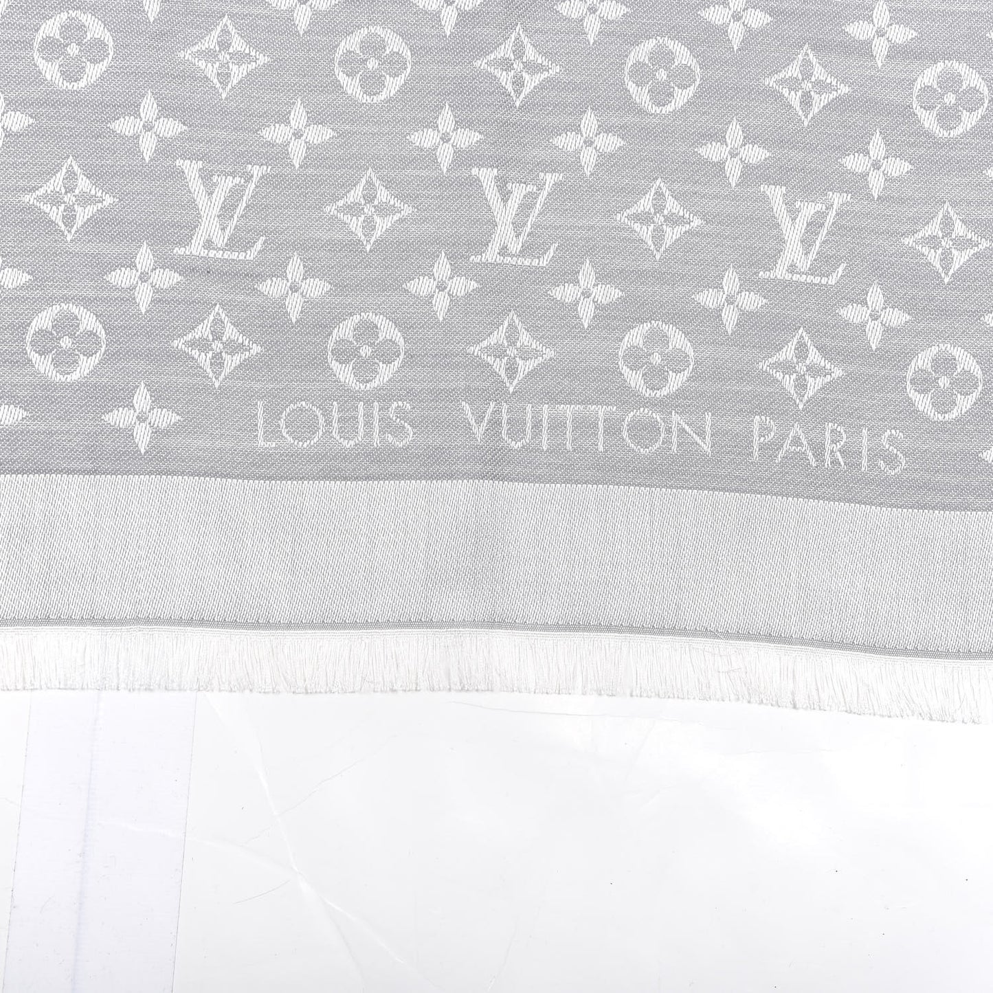 Wool Silk Monogram Denim Shawl Grey