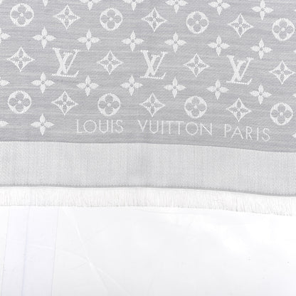 Louis Vuitton Wool Silk Monogram Denim Shawl Grey 2 of 3