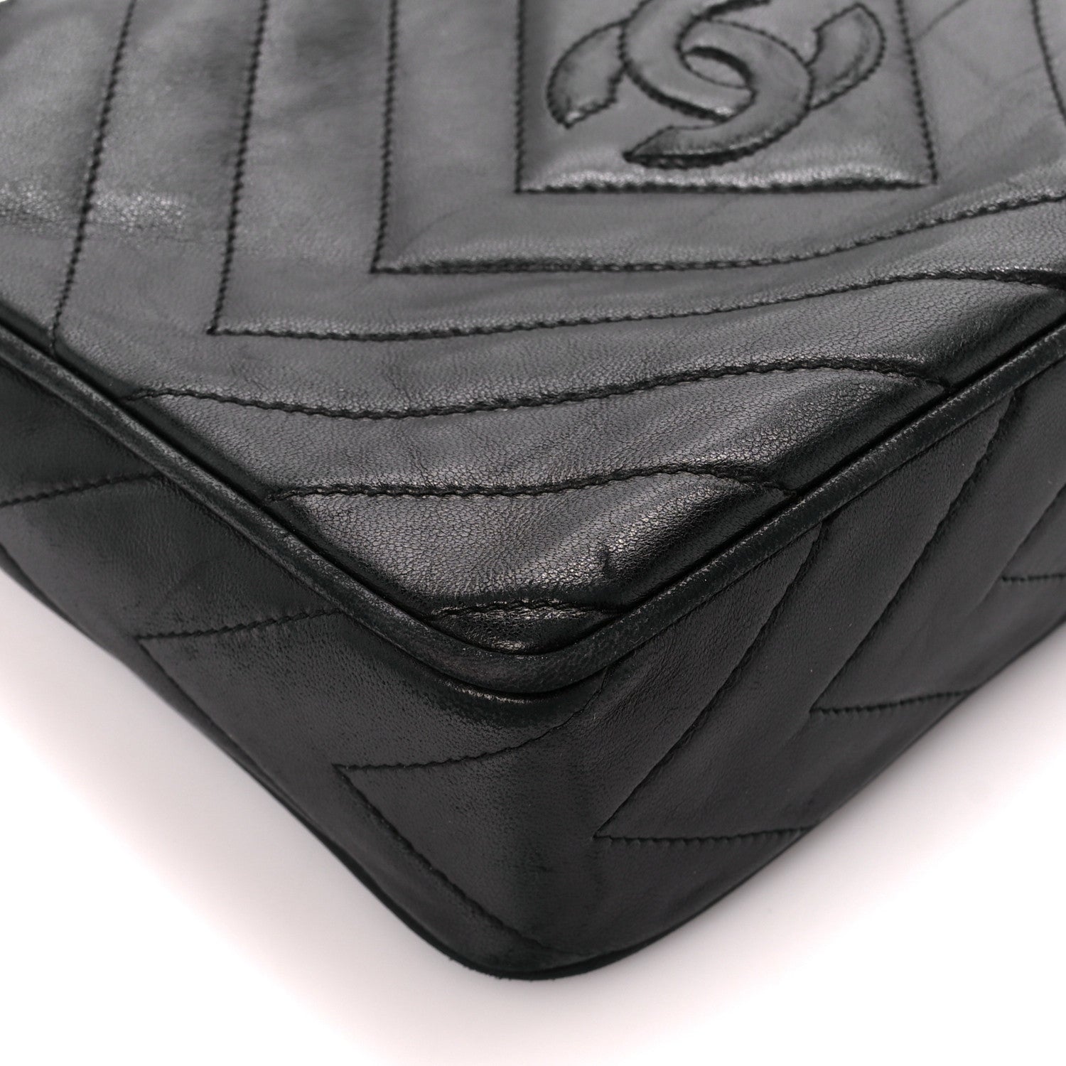 Chanel Lambskin Chevron Quilted Tassel Camera Case Black 10 of 11
