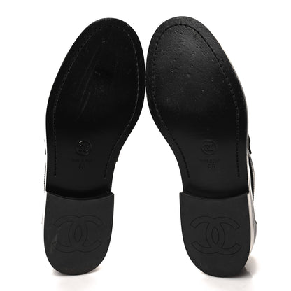 Chanel Shiny Calfskin Logo Loafers 38 Black 5 of 10