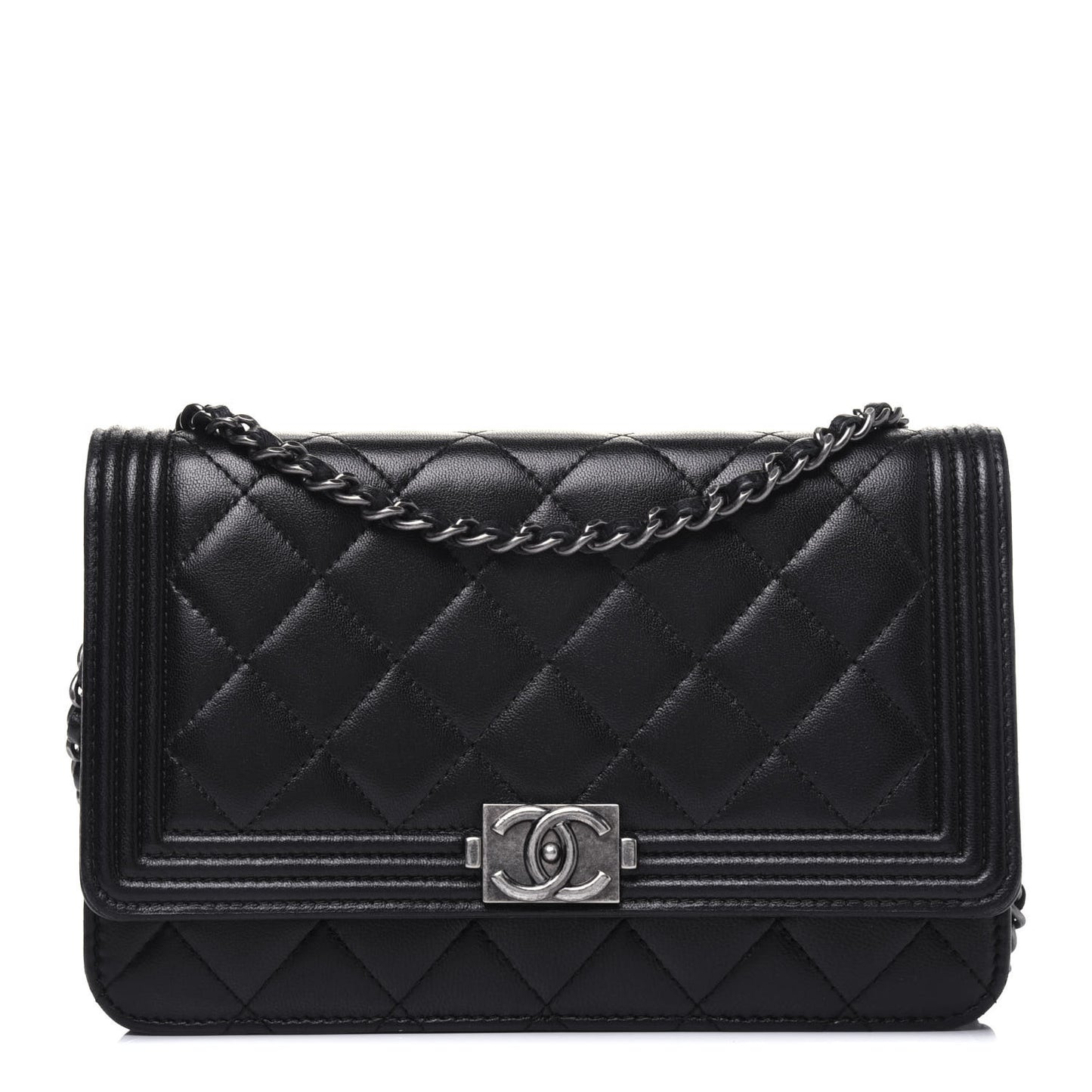 Lambskin Quilted Boy Wallet On Chain WOC Black