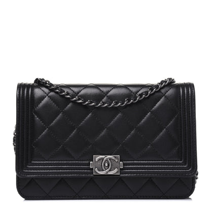 Chanel Lambskin Quilted Boy Wallet On Chain WOC Black 1 of 15