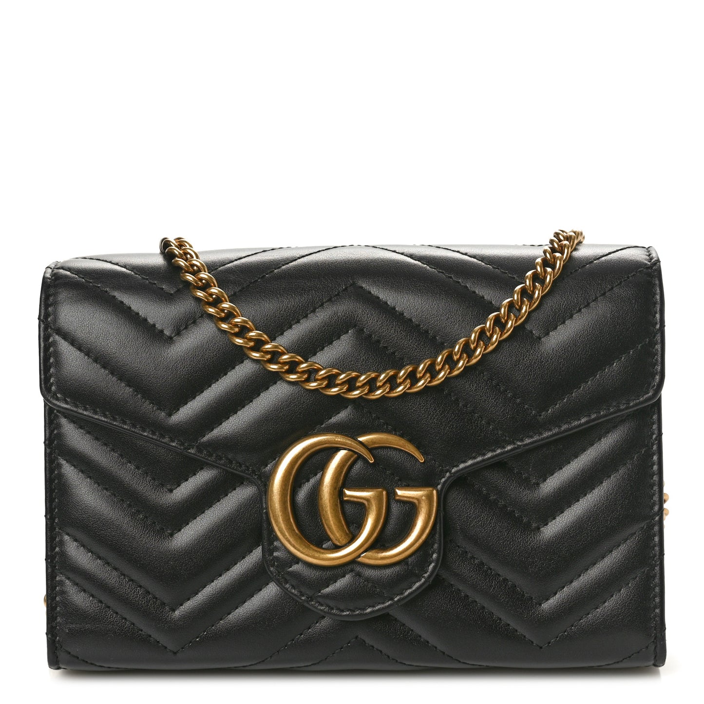 Calfskin Matelasse GG Marmont Chain Wallet Black