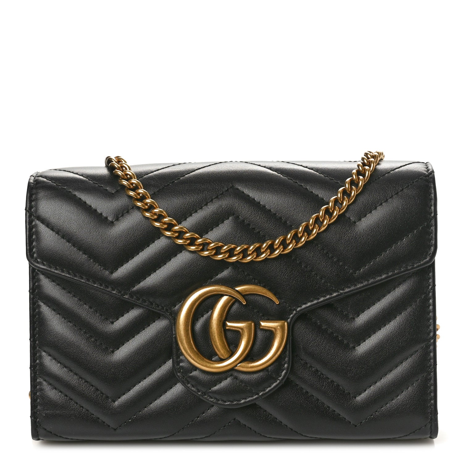 Gucci Calfskin Matelasse GG Marmont Chain Wallet Black 1 of 9