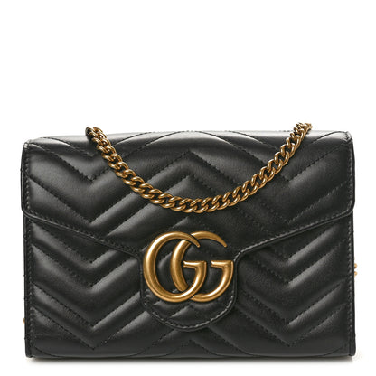 Gucci Calfskin Matelasse GG Marmont Chain Wallet Black 1 of 9
