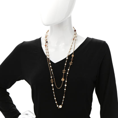 Chanel Pearl Crystal Bead CC Long Necklace Black Brown White 2 of 5