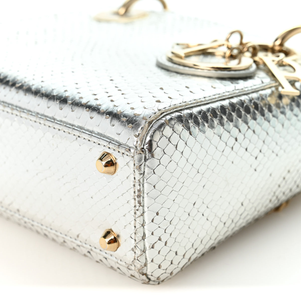Metallic Snakeskin Mini Lady Dior Silver