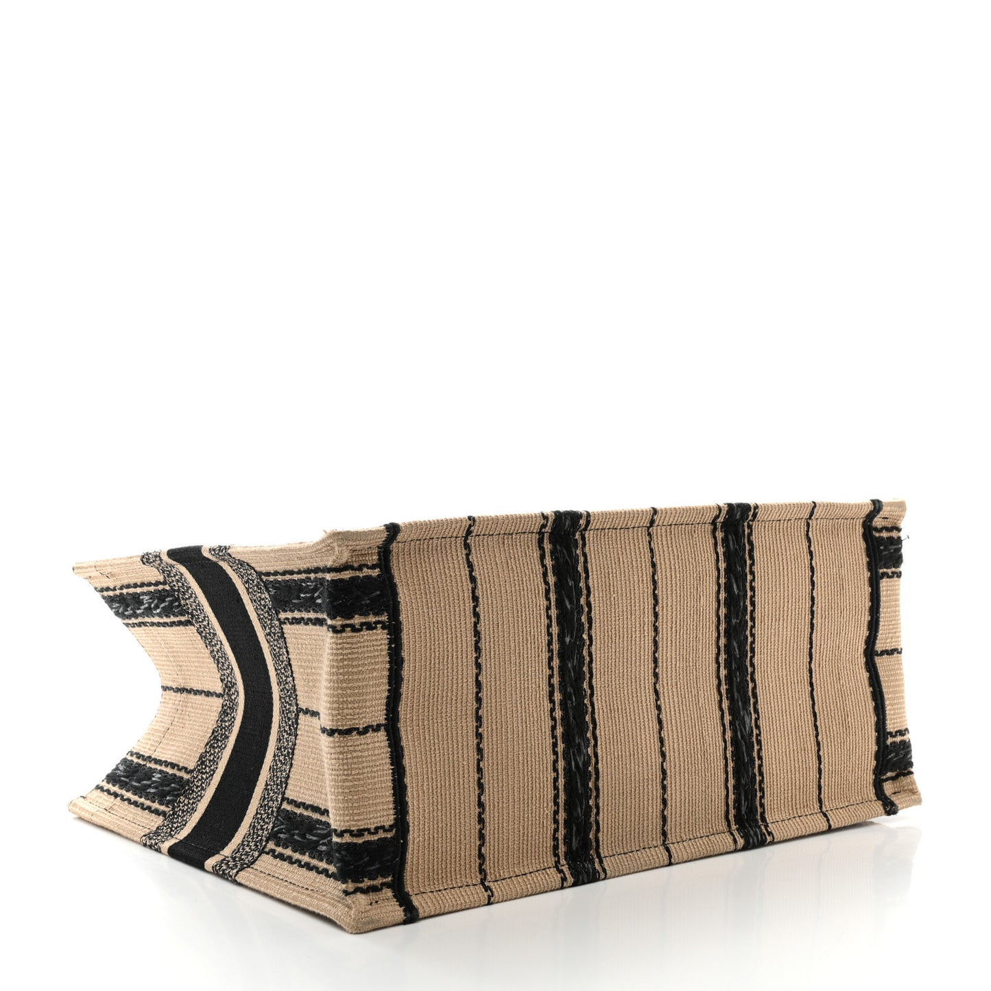 Canvas Embroidered Medium Bayadere Book Tote Black Beige