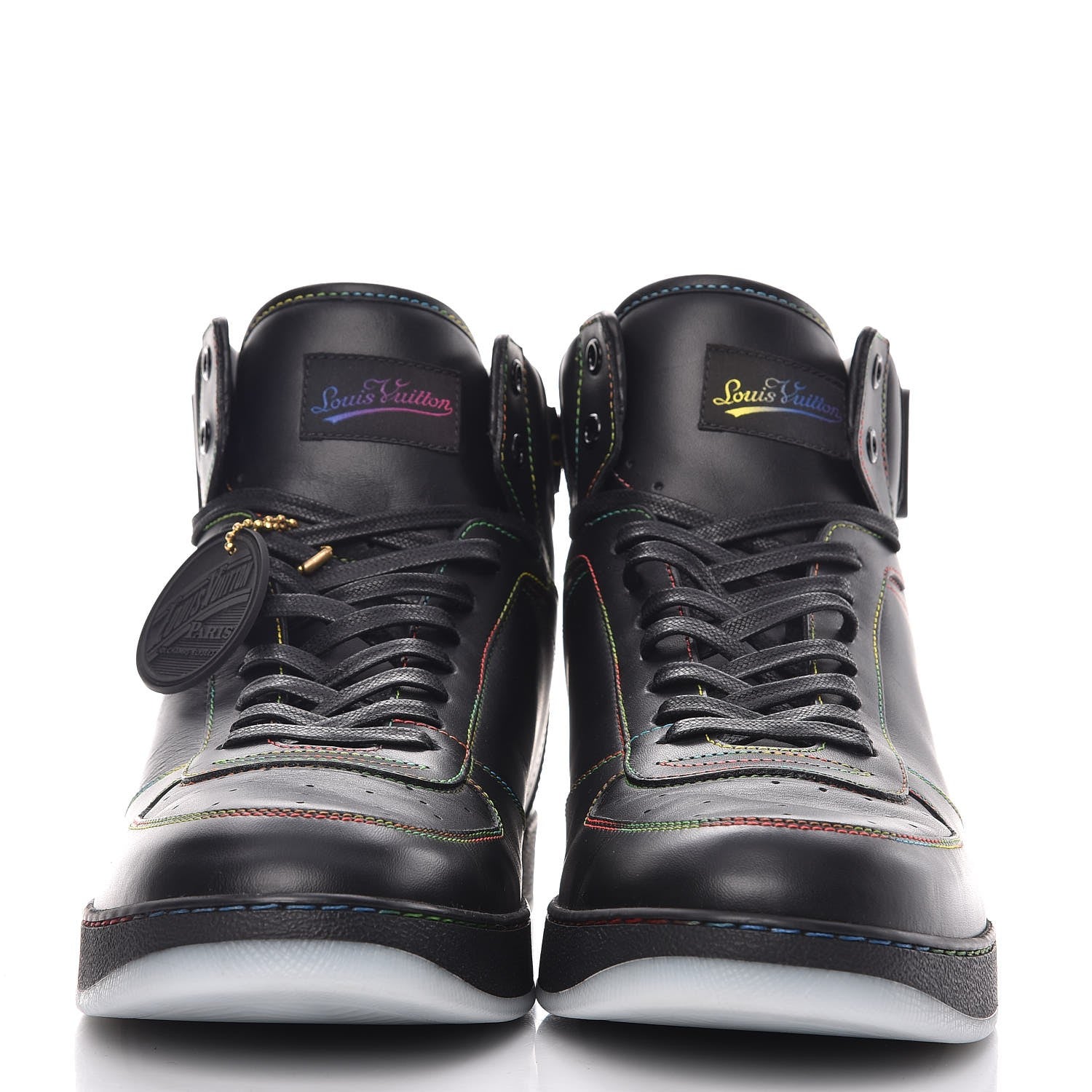 Louis Vuitton Calfskin Rivoli High Top Sneakers 8.5 Black Multicolor 2 of 12